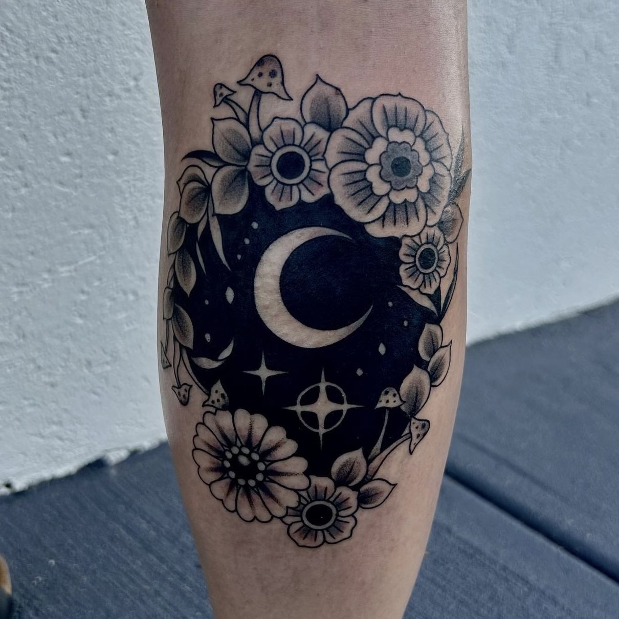 shin moon flower tattoo